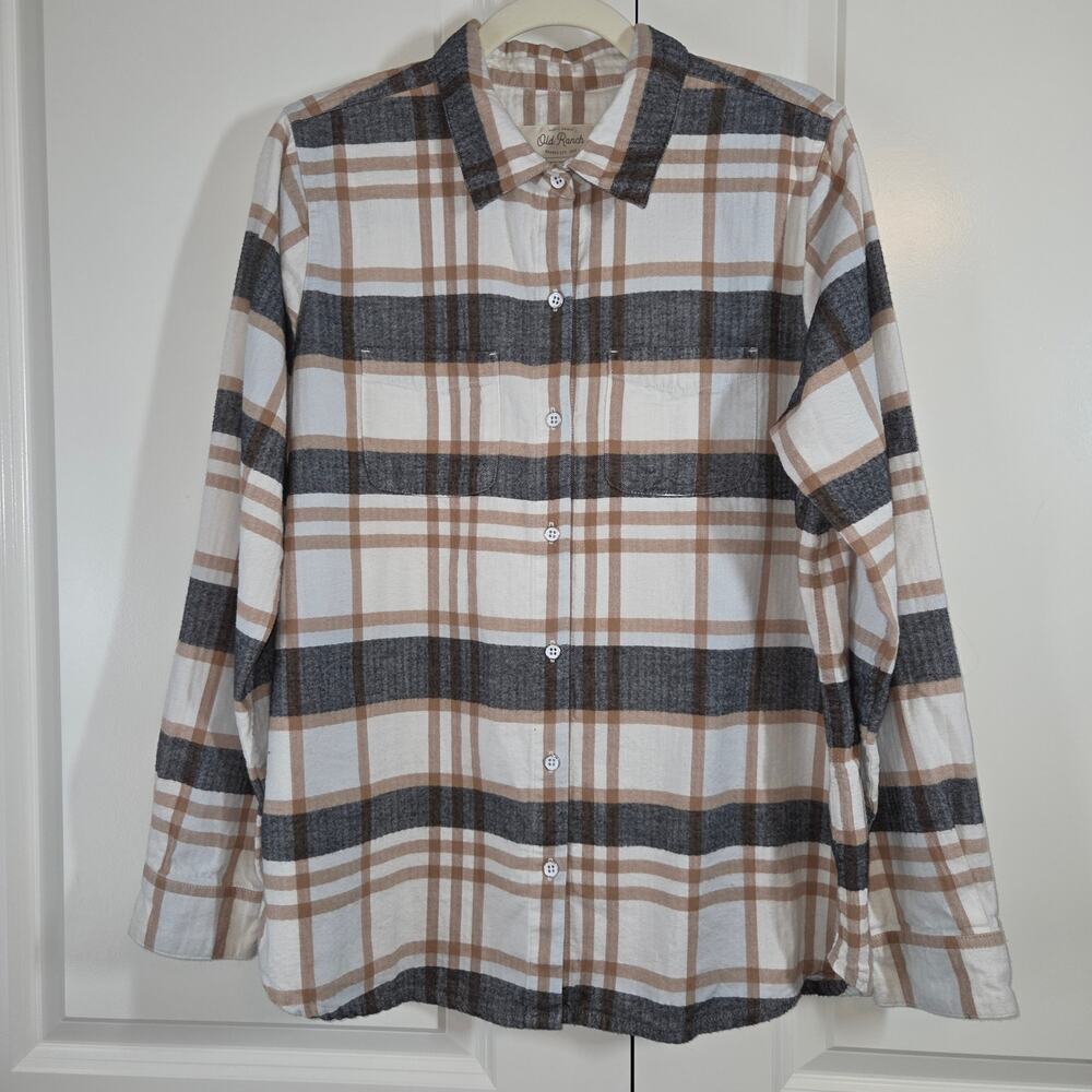 Old Ranch Long Sleeve Button Down Plaid Flannel Shirt Fall Grunge Size L
